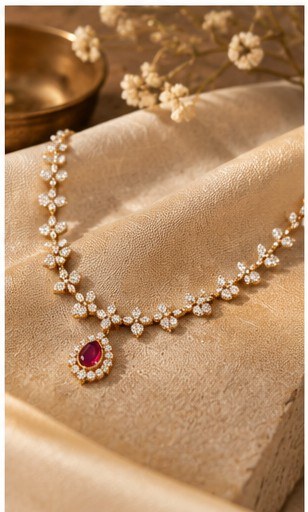Delicate diamond-style necklace, styled lightweight for younger guests